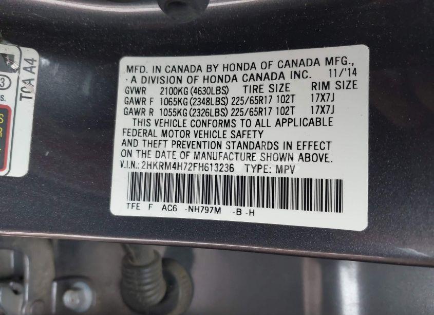 Photo 9 of 2015 Honda Cr-v EX-L (VIN 2HKRM4H72FH613236)