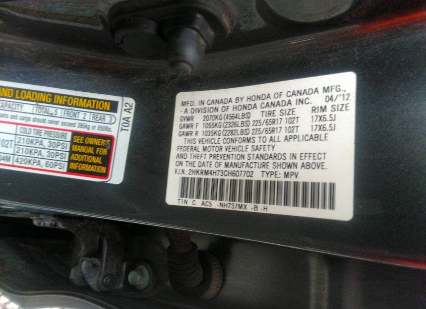 Photo 9 of 2012 Honda Cr-v EX-L (VIN 2HKRM4H73CH607702)