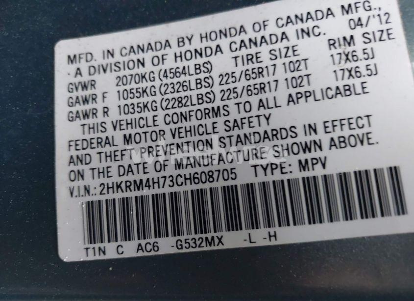 Photo 9 of 2012 Honda Cr-v EX-L (VIN 2HKRM4H73CH608705)