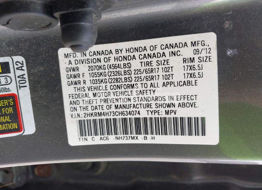 Photo 9 of 2012 Honda Cr-v EX-L (VIN 2HKRM4H73CH634074)