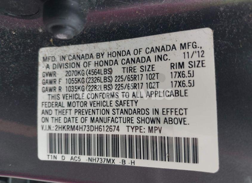 Photo 9 of 2013 Honda Cr-v EX-L (VIN 2HKRM4H73DH612674)