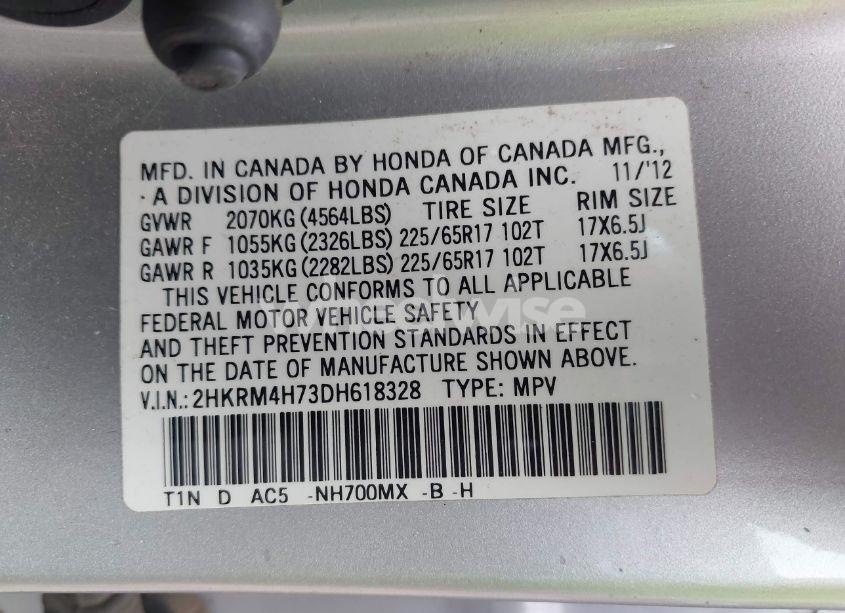 Photo 9 of 2013 Honda Cr-v EX-L (VIN 2HKRM4H73DH618328)