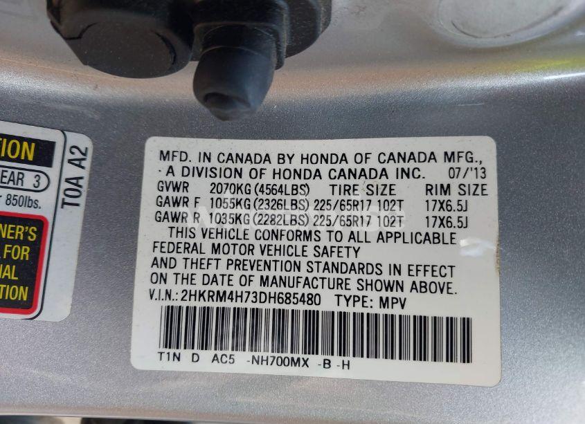 Photo 9 of 2013 Honda Cr-v EX-L (VIN 2HKRM4H73DH685480)