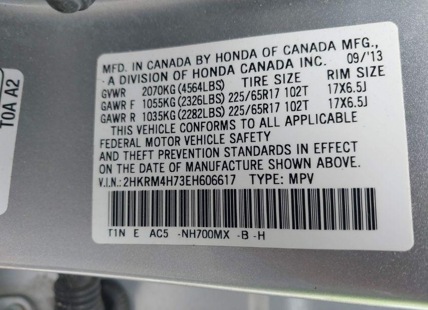 Photo 9 of 2014 Honda Cr-v EX-L (VIN 2HKRM4H73EH606617)