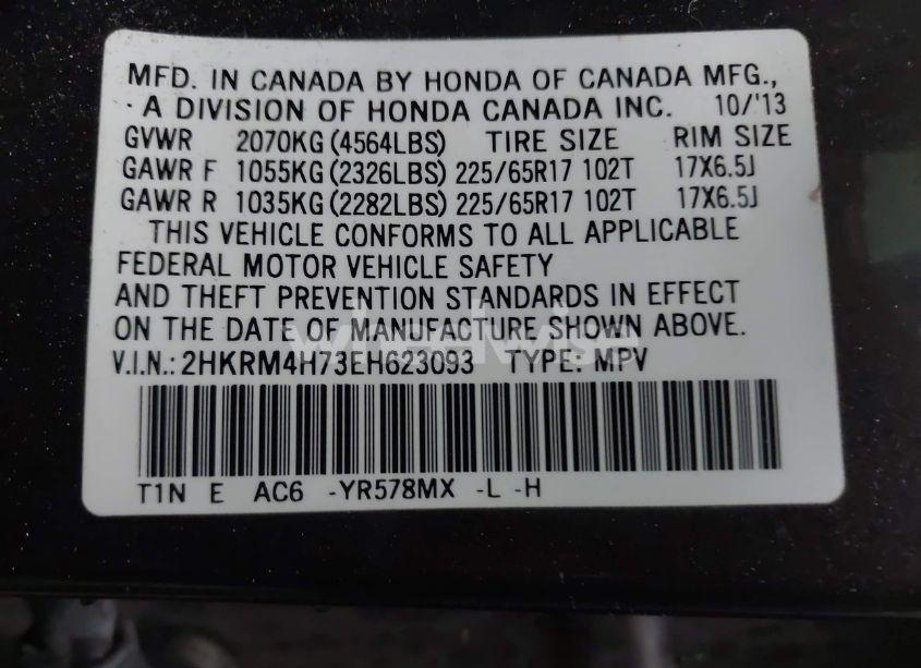 Photo 9 of 2014 Honda Cr-v EX-L (VIN 2HKRM4H73EH623093)