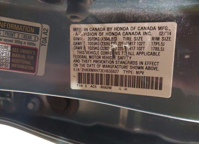 Photo 9 of 2014 Honda Cr-v EX-L (VIN 2HKRM4H73EH656627)