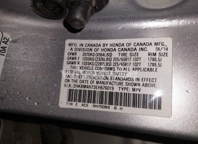 Photo 9 of 2014 Honda Cr-v EX-L (VIN 2HKRM4H73EH676019)