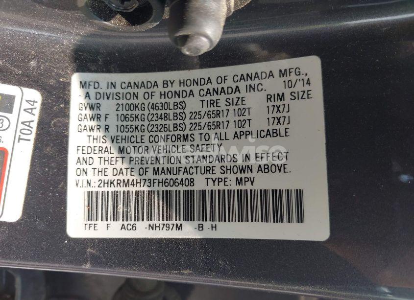 Photo 9 of 2015 Honda Cr-v EX-L (VIN 2HKRM4H73FH606408)