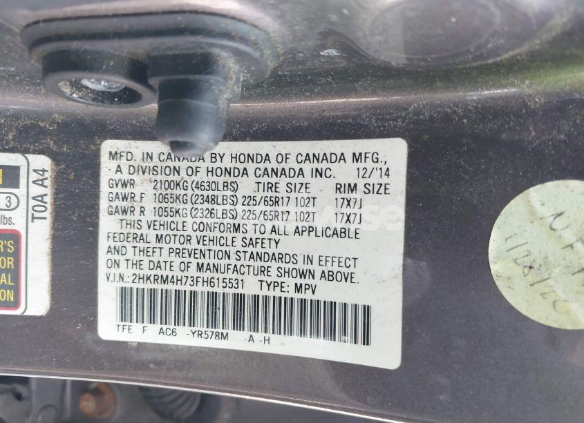 Photo 9 of 2015 Honda Cr-v EX-L (VIN 2HKRM4H73FH615531)