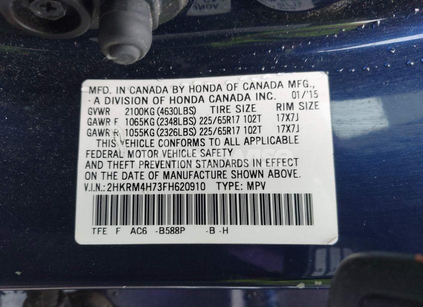 Photo 9 of 2015 Honda Cr-v EX-L (VIN 2HKRM4H73FH620910)