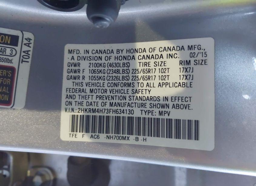 Photo 9 of 2015 Honda Cr-v EX-L (VIN 2HKRM4H73FH634130)