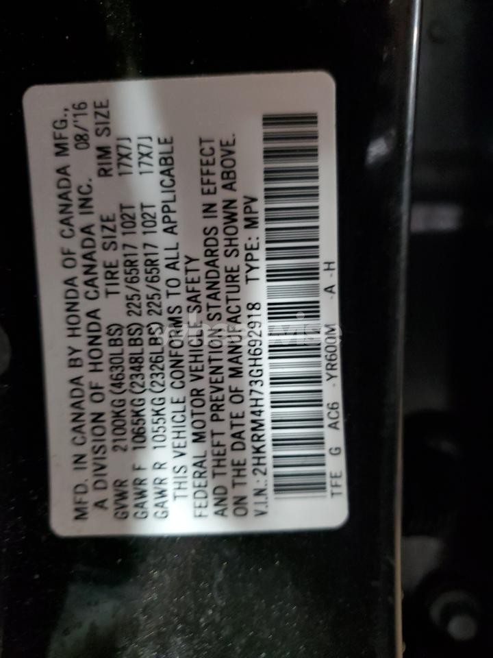Photo 12 of 2016 HONDA CR-V EXL (VIN 2HKRM4H73GH692918)
