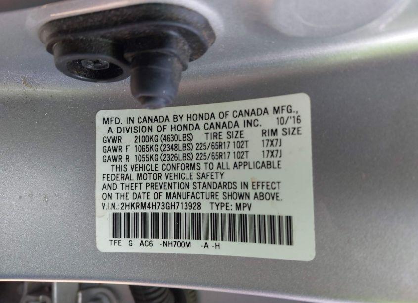 Photo 9 of 2016 Honda Cr-v EX-L (VIN 2HKRM4H73GH713928)