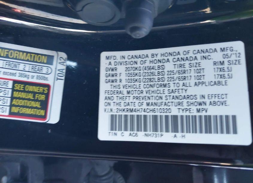 Photo 9 of 2012 Honda Cr-v EX-L (VIN 2HKRM4H74CH610320)