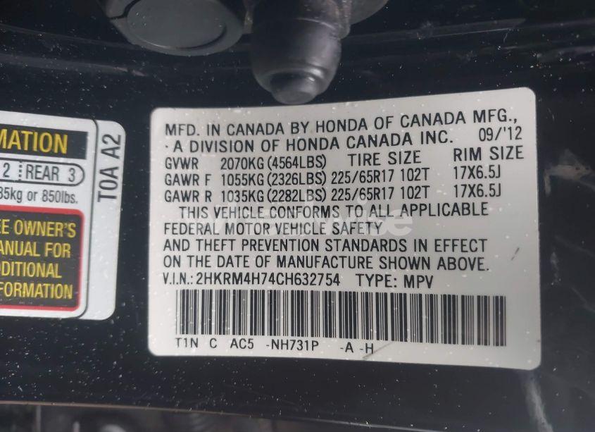 Photo 9 of 2012 Honda Cr-v EX-L (VIN 2HKRM4H74CH632754)