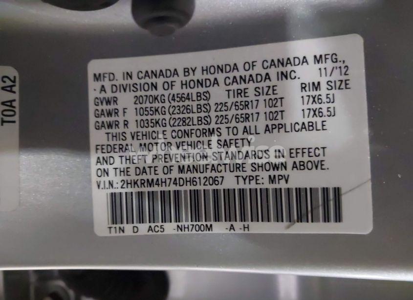 Photo 9 of 2013 Honda Cr-v EX-L (VIN 2HKRM4H74DH612067)