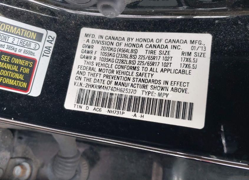 Photo 9 of 2013 Honda Cr-v EX-L (VIN 2HKRM4H74DH625370)