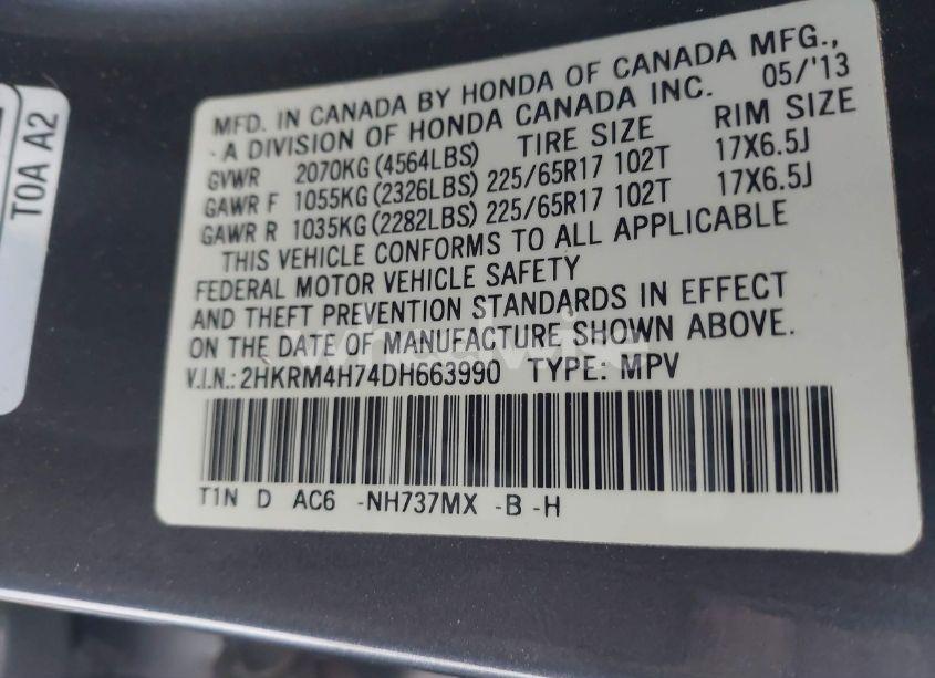 Photo 9 of 2013 Honda Cr-v EX-L (VIN 2HKRM4H74DH663990)