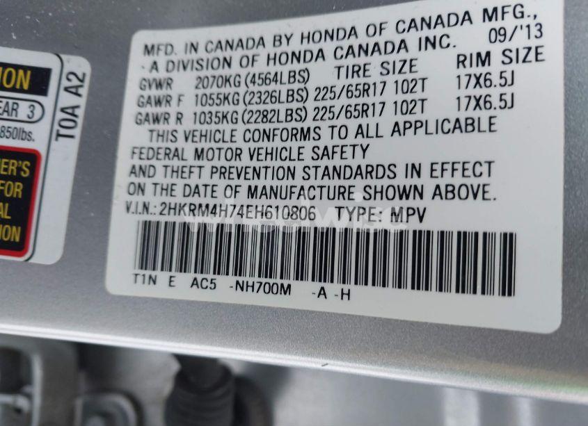 Photo 9 of 2014 Honda Cr-v EX-L (VIN 2HKRM4H74EH610806)