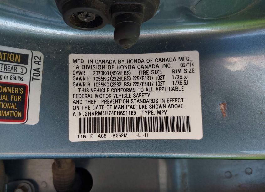 Photo 9 of 2014 Honda Cr-v EX-L (VIN 2HKRM4H74EH691189)