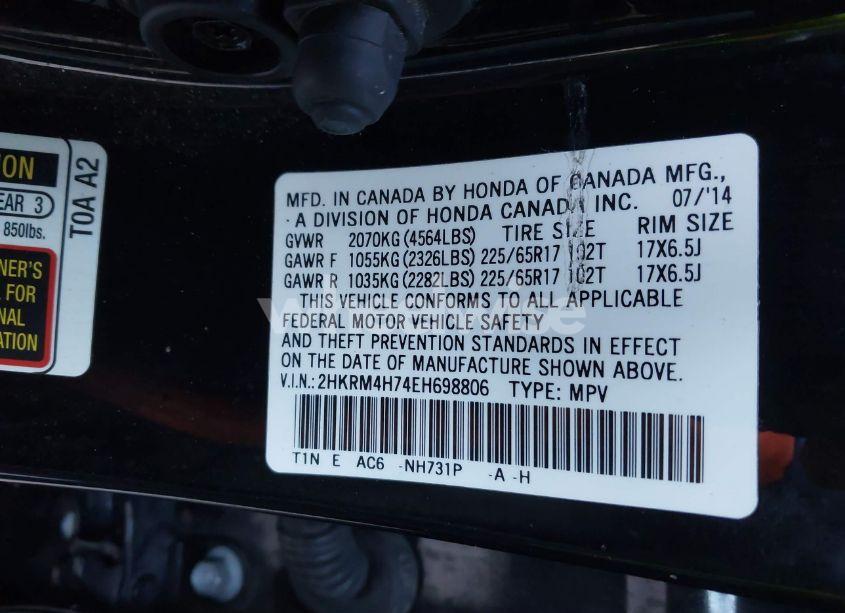 Photo 9 of 2014 Honda Cr-v EX-L (VIN 2HKRM4H74EH698806)