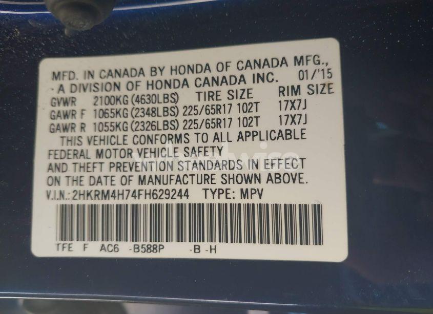 Photo 9 of 2015 Honda Cr-v EX-L (VIN 2HKRM4H74FH629244)