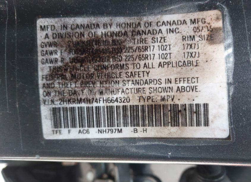 Photo 9 of 2015 Honda Cr-v EX-L (VIN 2HKRM4H74FH664320)