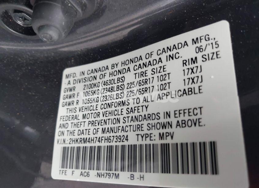 Photo 9 of 2015 Honda Cr-v EX-L (VIN 2HKRM4H74FH673924)