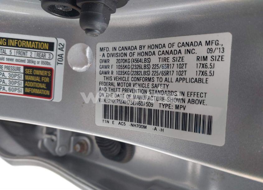 Photo 9 of 2014 Honda Cr-v EX-L (VIN 2HKRM4H75EH607509)