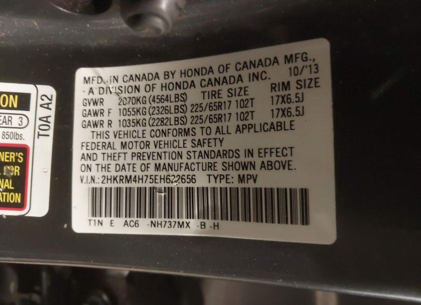 Photo 9 of 2014 Honda Cr-v EX-L (VIN 2HKRM4H75EH622656)