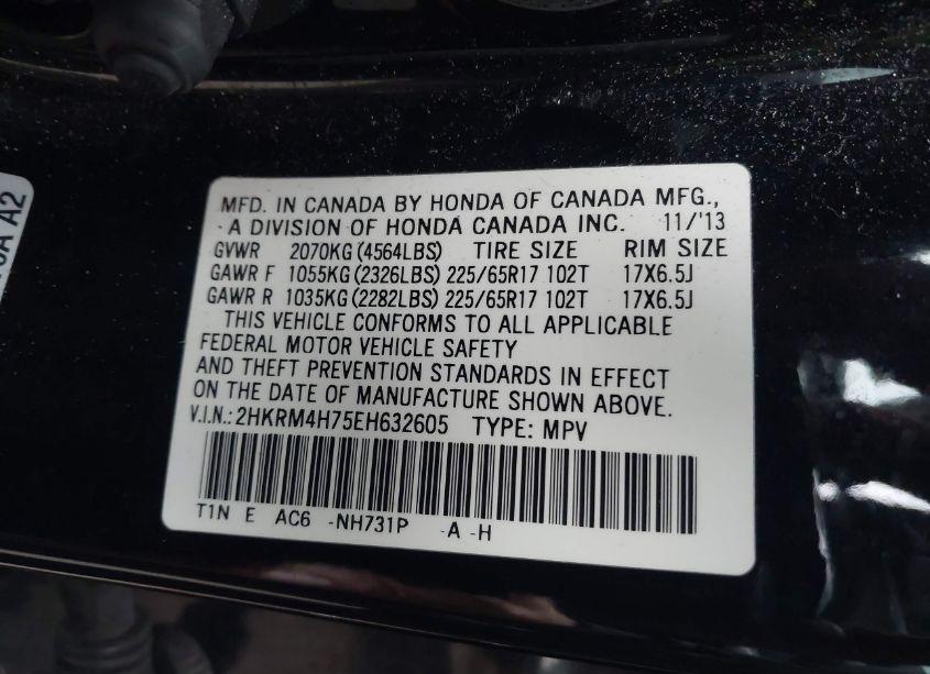 Photo 9 of 2014 Honda Cr-v EX-L (VIN 2HKRM4H75EH632605)