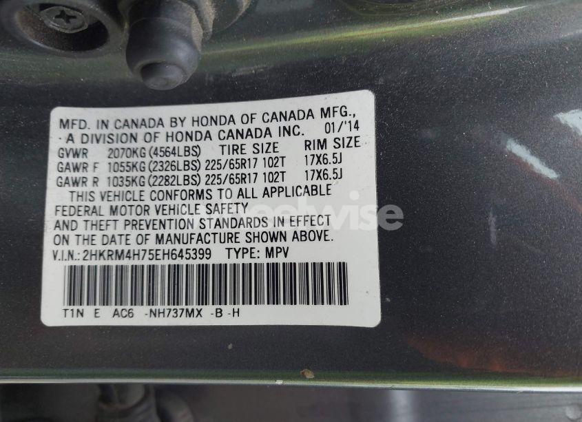 Photo 9 of 2014 Honda Cr-v EX-L (VIN 2HKRM4H75EH645399)