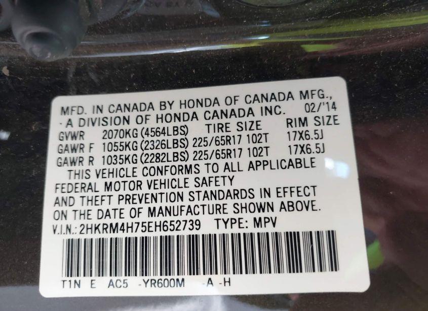 Photo 9 of 2014 Honda Cr-v EX-L (VIN 2HKRM4H75EH652739)