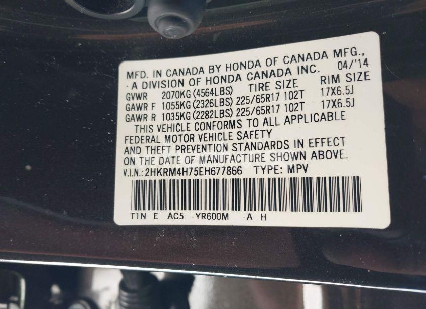 Photo 9 of 2014 Honda Cr-v EX-L (VIN 2HKRM4H75EH677866)