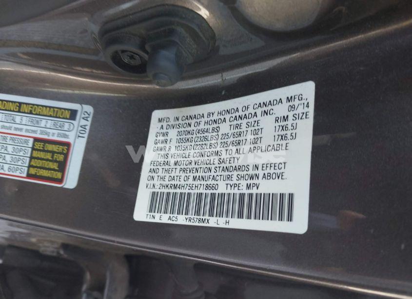 Photo 9 of 2014 Honda Cr-v EX-L (VIN 2HKRM4H75EH718660)