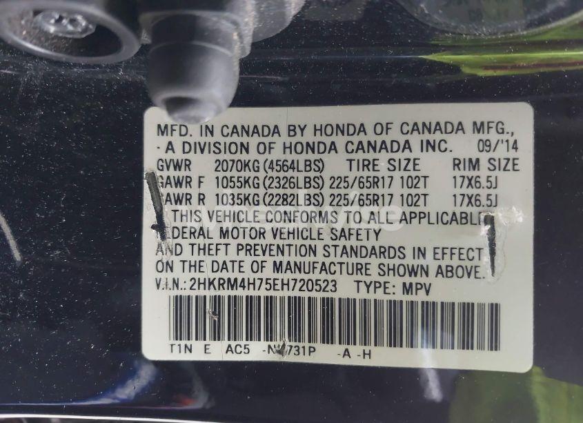 Photo 9 of 2014 Honda Cr-v EX-L (VIN 2HKRM4H75EH720523)