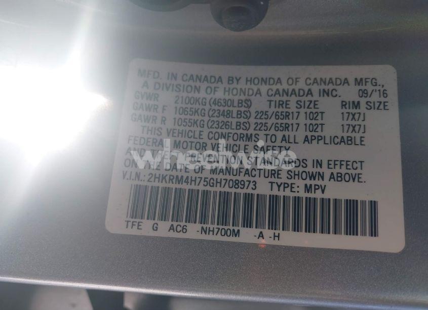 Photo 9 of 2016 Honda Cr-v EX-L (VIN 2HKRM4H75GH708973)