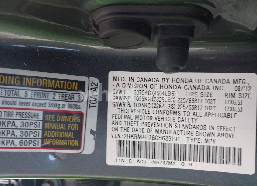 Photo 9 of 2012 Honda Cr-v EX-L (VIN 2HKRM4H76CH625191)