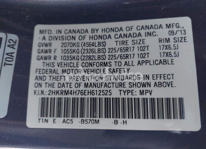 Photo 9 of 2014 Honda Cr-v EX-L (VIN 2HKRM4H76EH612525)