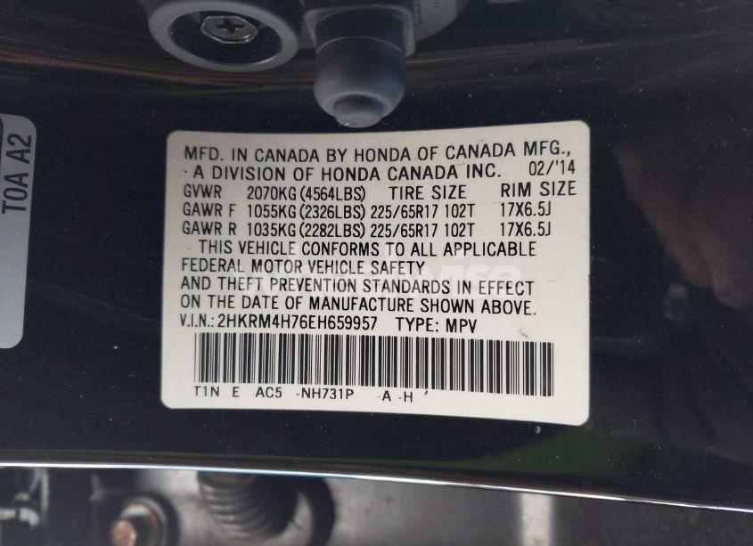 Photo 9 of 2014 Honda Cr-v EX-L (VIN 2HKRM4H76EH659957)