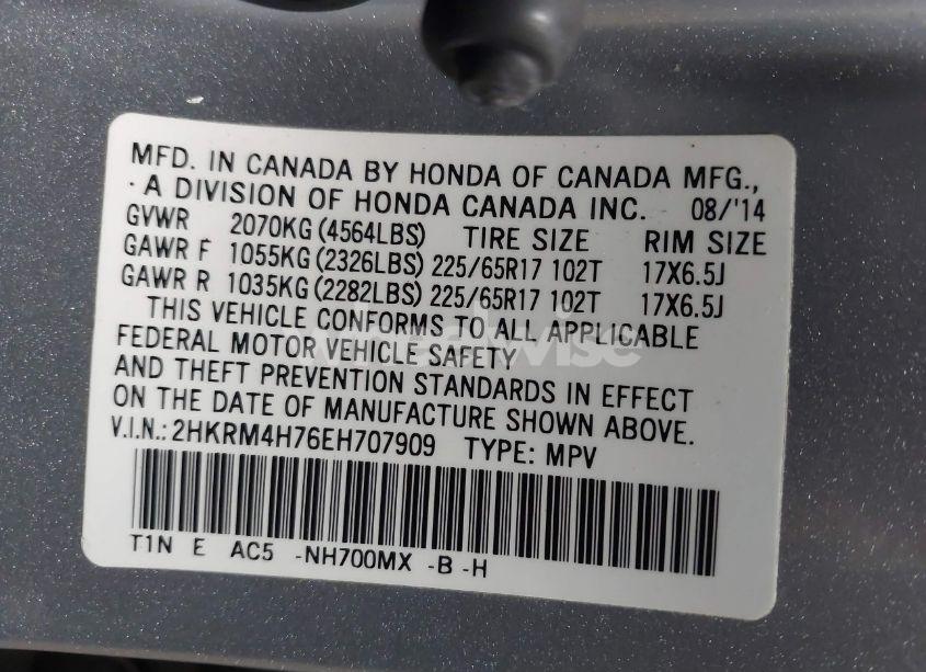 Photo 9 of 2014 Honda Cr-v EX-L (VIN 2HKRM4H76EH707909)