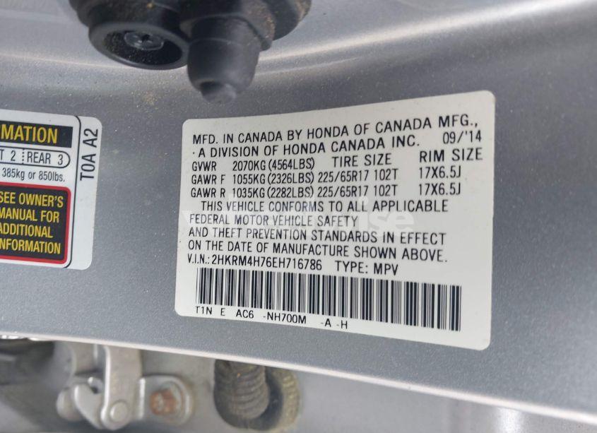 Photo 9 of 2014 Honda Cr-v EX-L (VIN 2HKRM4H76EH716786)