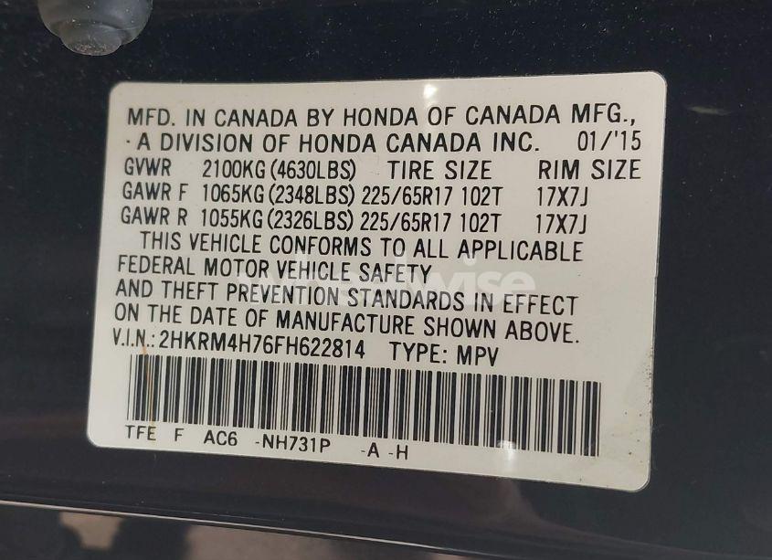 Photo 9 of 2015 Honda Cr-v EX-L (VIN 2HKRM4H76FH622814)