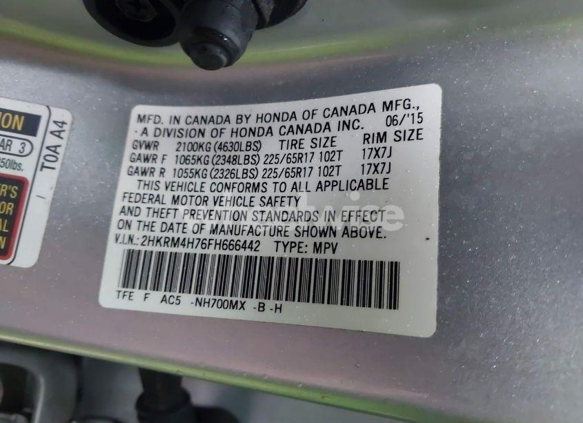 Photo 9 of 2015 Honda Cr-v EX-L (VIN 2HKRM4H76FH666442)