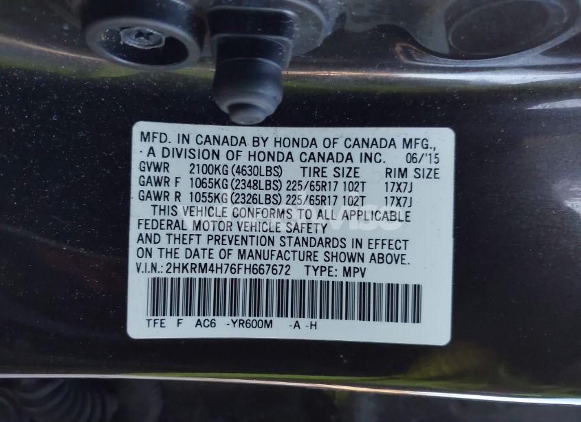 Photo 9 of 2015 Honda Cr-v EX-L (VIN 2HKRM4H76FH667672)