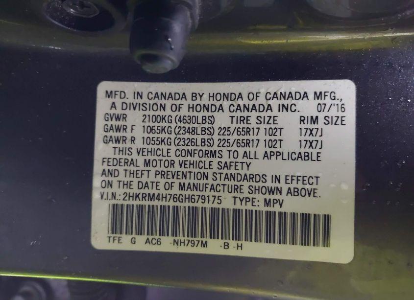 Photo 9 of 2016 Honda Cr-v EX-L (VIN 2HKRM4H76GH679175)