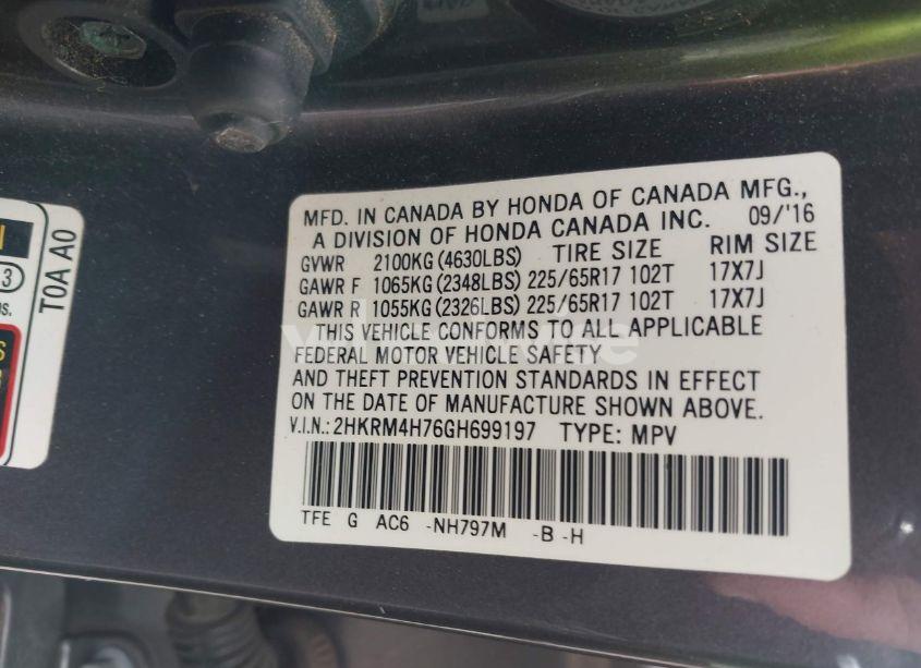 Photo 9 of 2016 Honda Cr-v EX-L (VIN 2HKRM4H76GH699197)