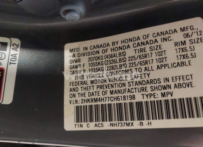 Photo 9 of 2012 Honda Cr-v EX-L (VIN 2HKRM4H77CH618198)