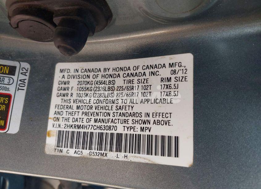 Photo 9 of 2012 Honda Cr-v EX-L (VIN 2HKRM4H77CH630870)