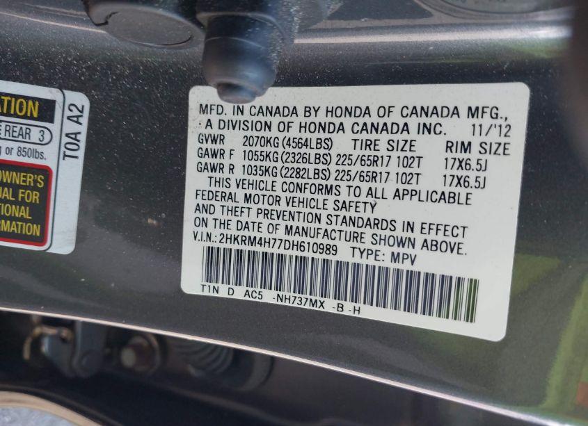 Photo 9 of 2013 Honda Cr-v EX-L (VIN 2HKRM4H77DH610989)